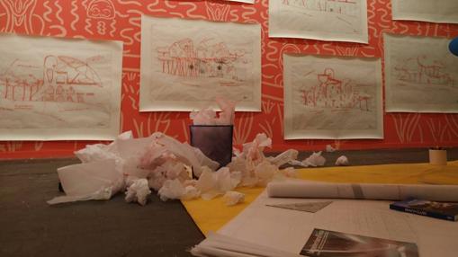 Bocetos desechados en una galería