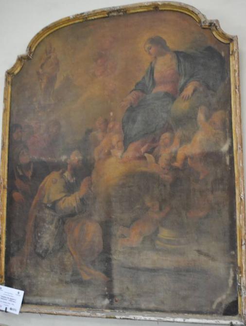 El Lucas Jordán con pérdidas de capa pictórica, suciedad y daños graves en el marco