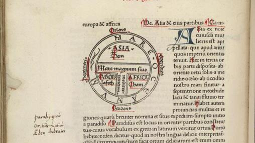 Mapa de «T en O» que aparece en las Etimologías de San Isidoro de Sevilla
