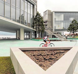 En primer plano, pozo de Cristina Iglesias en el exterior del Centro Botín de Santander