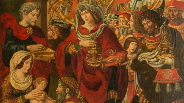 Detalle de la «Adoración de los Reyes Magos» del Maestro de Sijena subastada en Suiza