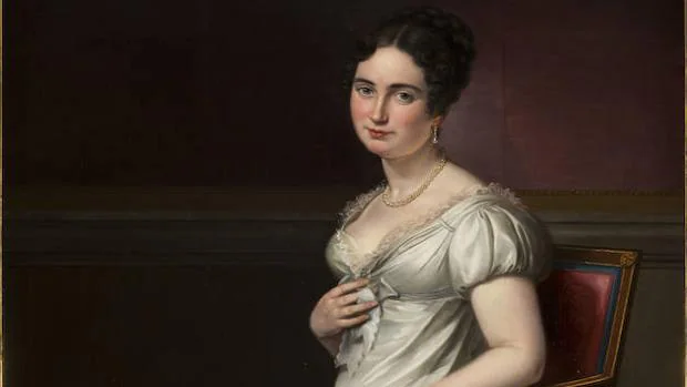 Detalle del retrato de doña María Sandalia del Acebal, esposa de Luis Usoz, obra de José de Madrazo, 1820