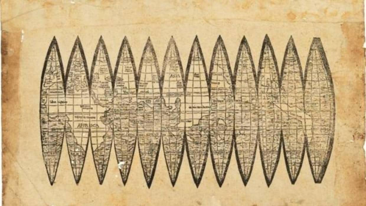 El mapa de Waldseemüller de 1507, diseñado para ser recortado y pegado en una esfera