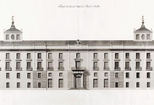 Detalle de la fachada del Palacio del Infante Don Luis en Boadilla del Monte (h. 1763), de Ventura Rodríguez
