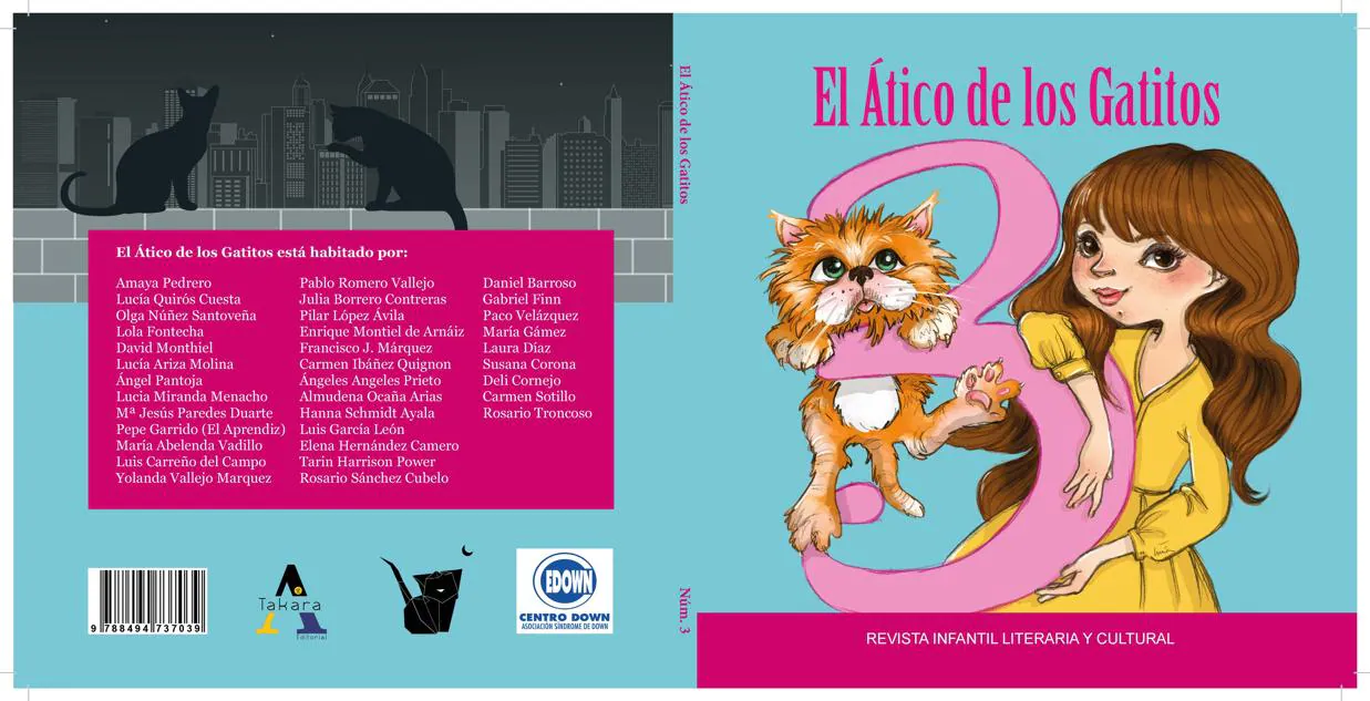 Portada y contraportada de ‘El ático de los gatitos’, que encara su tercera edición.