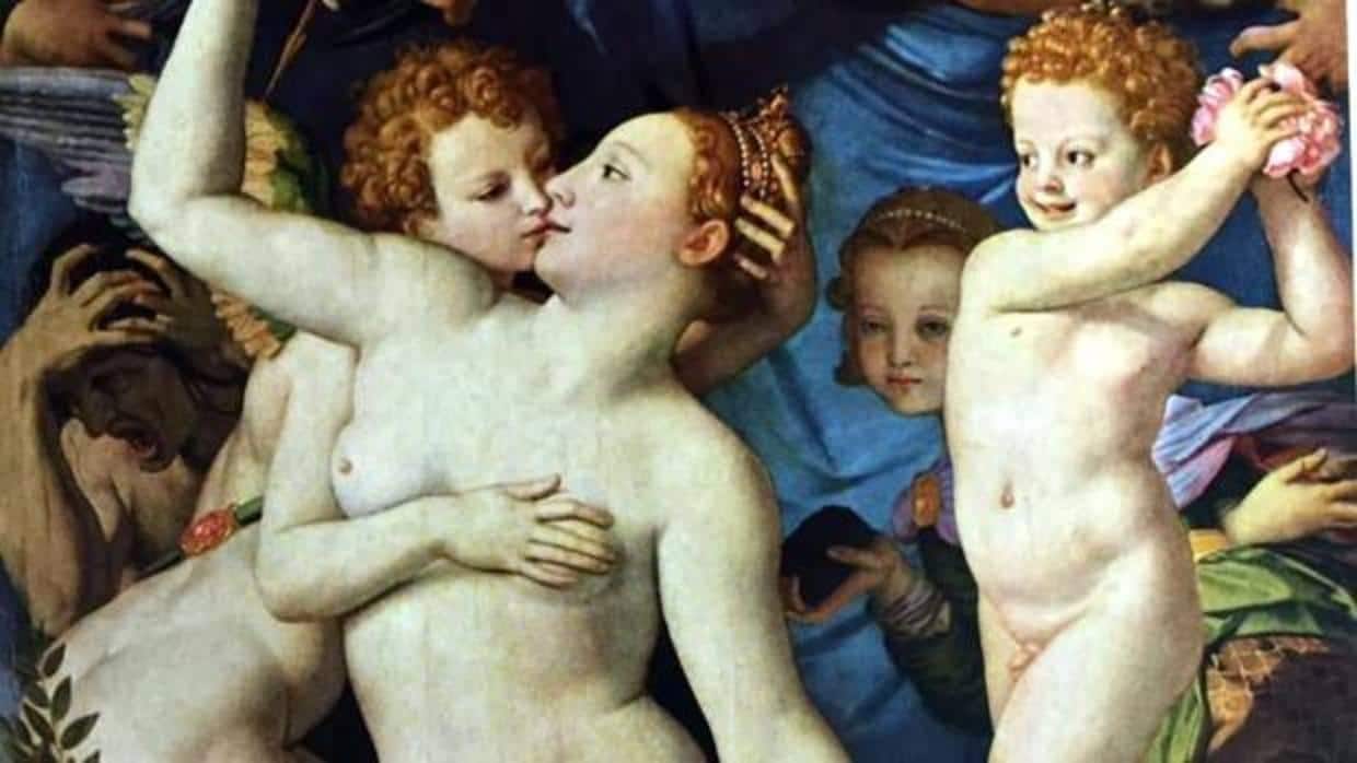 Detalle de «Venus, Cupido, la locura y el tiempo», de Agnolo Bronzino, una de las obras de desnudos mostradas en el aula