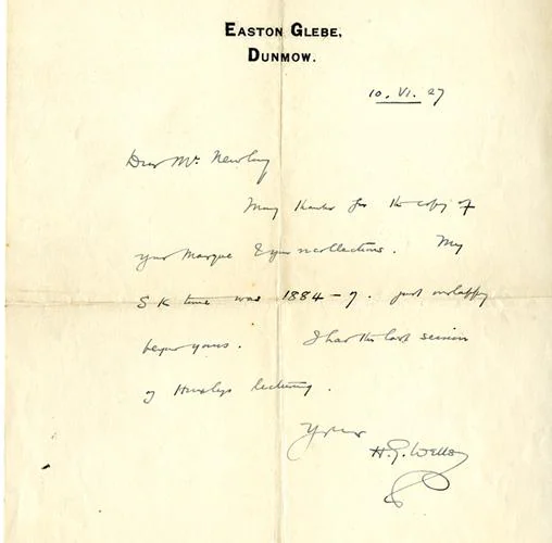 Carta enviada por H G Wells a Francis Newbery el 10 de junio de 1927
