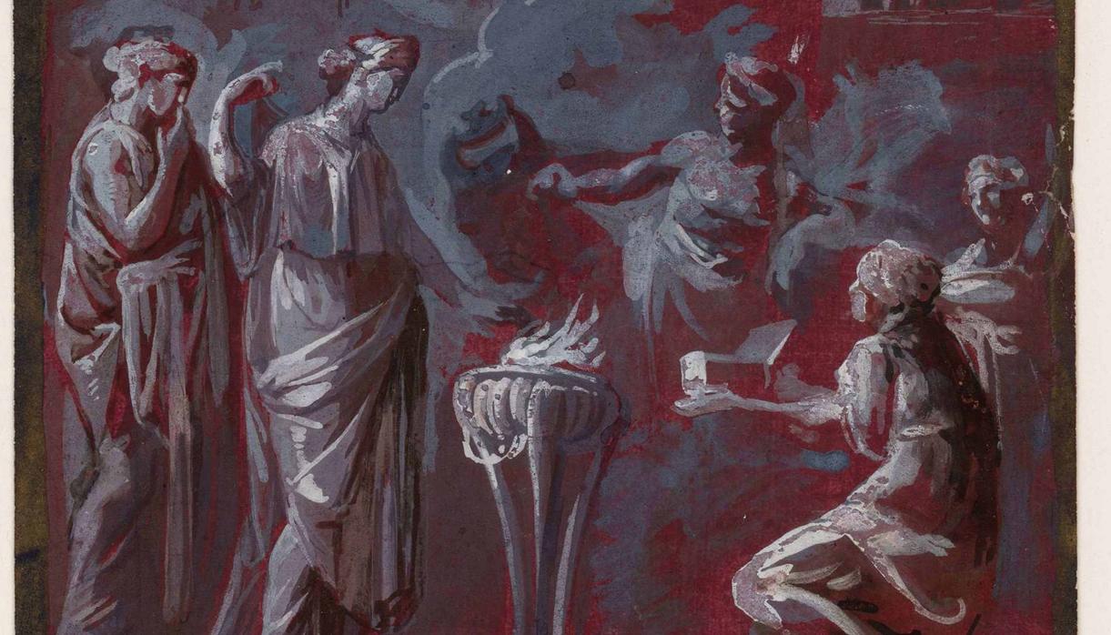 Detalle de «Sacrificio ritual romano», de Luis Paret