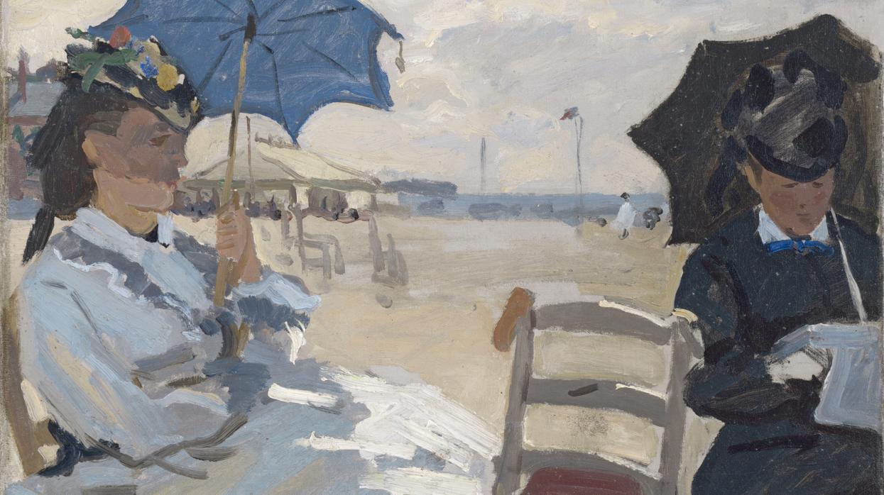 «La playa de Trouville» (1870), de Monet. Detalle