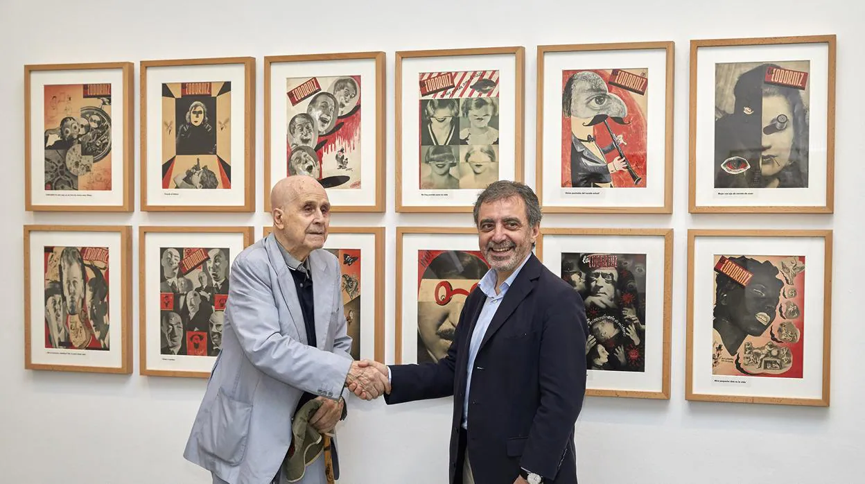 Enrique Herreros, hijo del ilustrador homónimo, firma el acuerdo con el director del museo