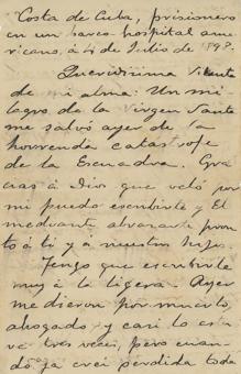 Carta de Alejandro Lallemand a su mujer, fechada un día después de la batalla naval de Santiago de Cuba