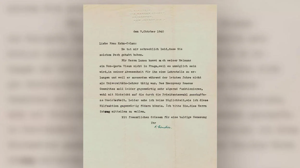 La carta de Albert Einstein fechada el 7 de Octubre de 1940