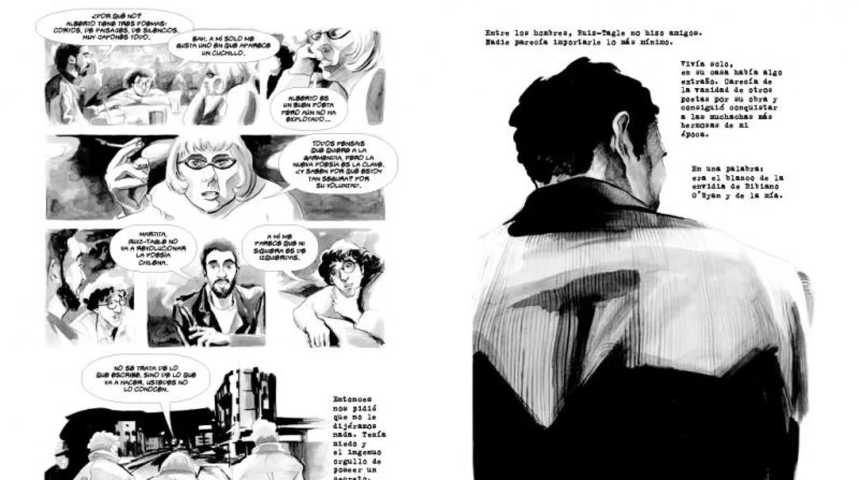 Viñetas de la adaptación a novela gráfica de «Estrella distante», de Roberto Bolaño
