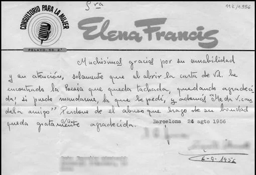 Una de las cartas enviadas a Elena Francis