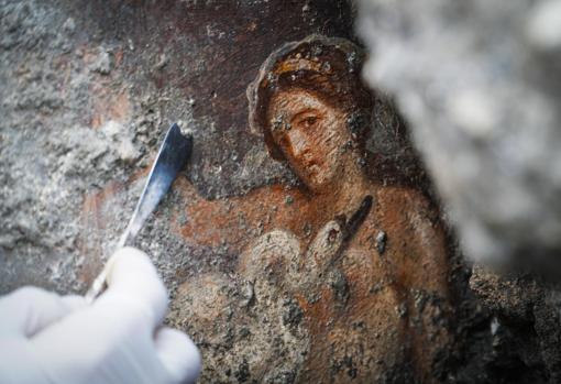 Detalle del fresco del mito de Leda y el cisne