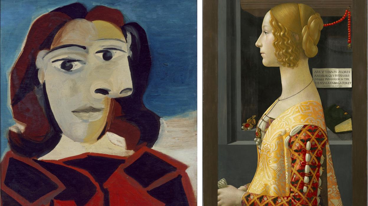 A la izquierda «Retrato de Dora Maar», de Picasso (Museo Reina Sofía). A la derecha, «Retrato de Giovanna Tornabuoni», de Guirlandaio (Museo Thyssen)