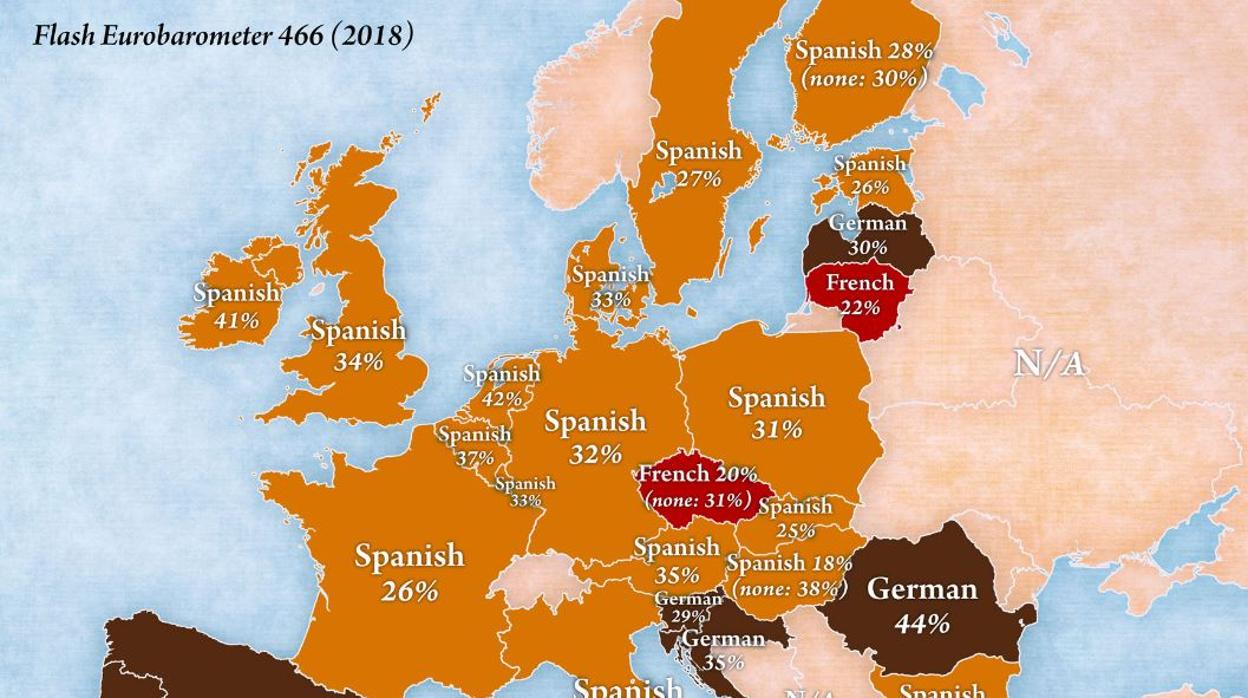 Mapa de las lenguas que les gustaría aprender a los jóvenes europeos