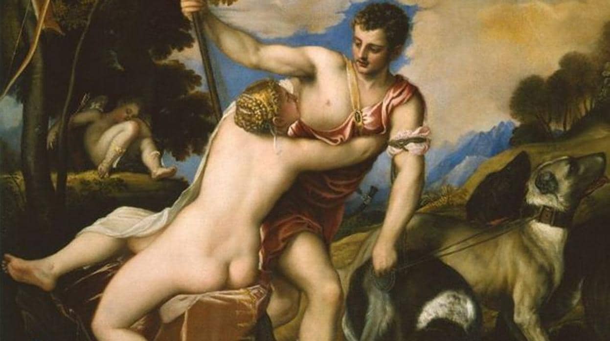 «Venus y Adonis», de Tiziano. Detalle