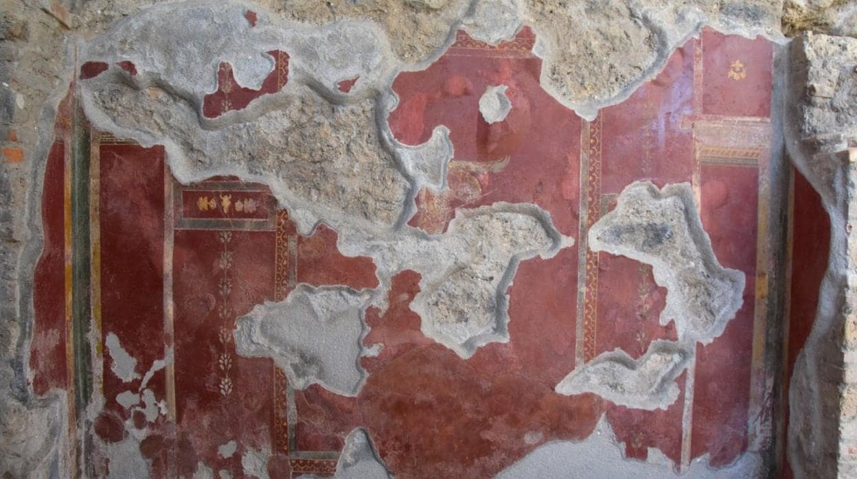 Una imagen de una de las paredes de los Gladiadores de Pompeya tras su restauración