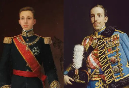 A la izquierda, «Alfonso XIII», de Juan Antonio Benlliure y Gil (1902). A la derecha, «El rey Alfonso XIII», de Román Navarro García de Vinuesa, (1912)