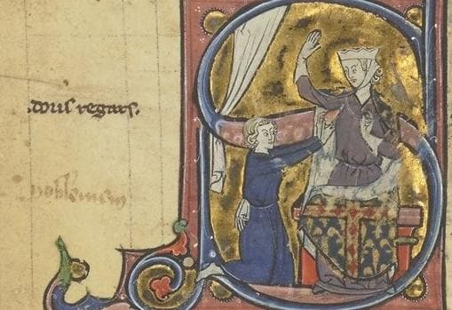 Ilustración del siglo XIII: La dama recibe el corazón del amante enamorado