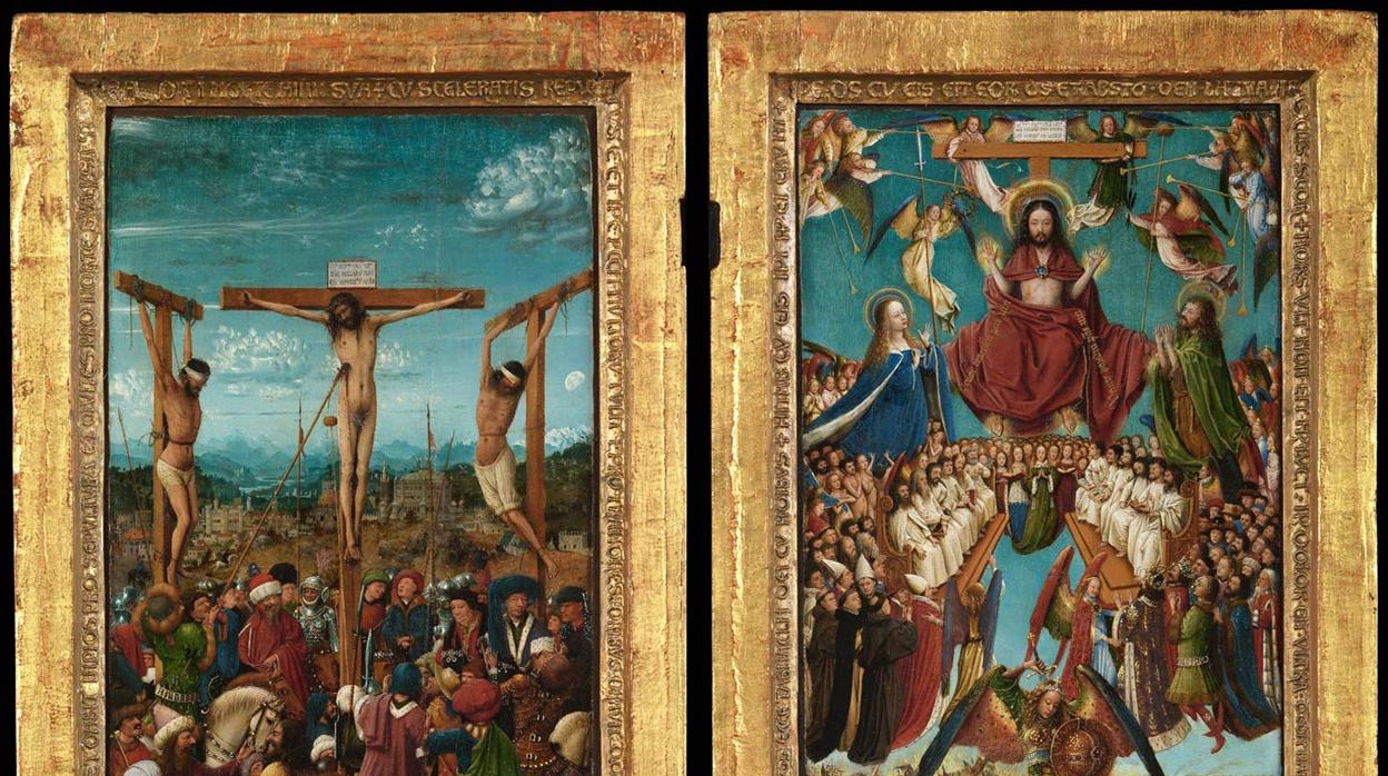 Detalle de «La crucifixión» y «El juicio final» de Jan Van Eyck