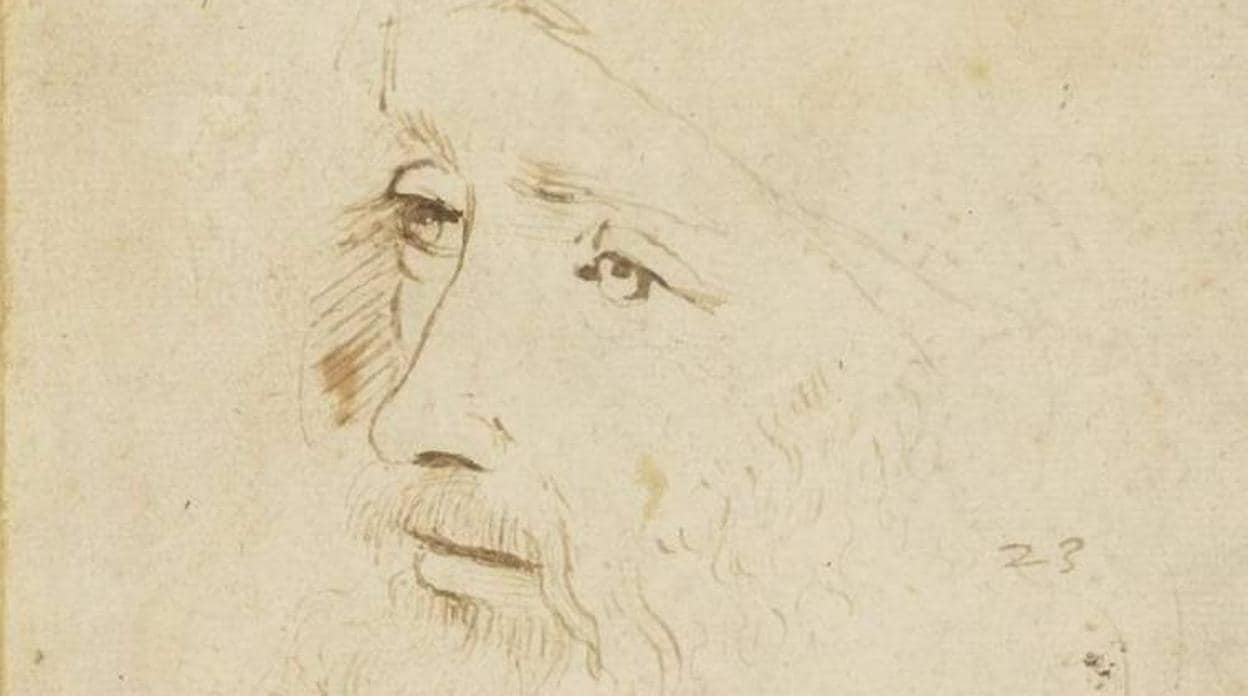 Leonardo, dibujado posiblemente por uno de sus discípulos en el taller
