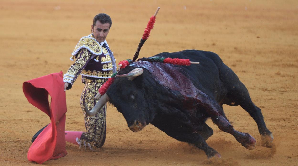 El Fandi da un pase de rodillas esta tarde en la Maestranza de Sevilla