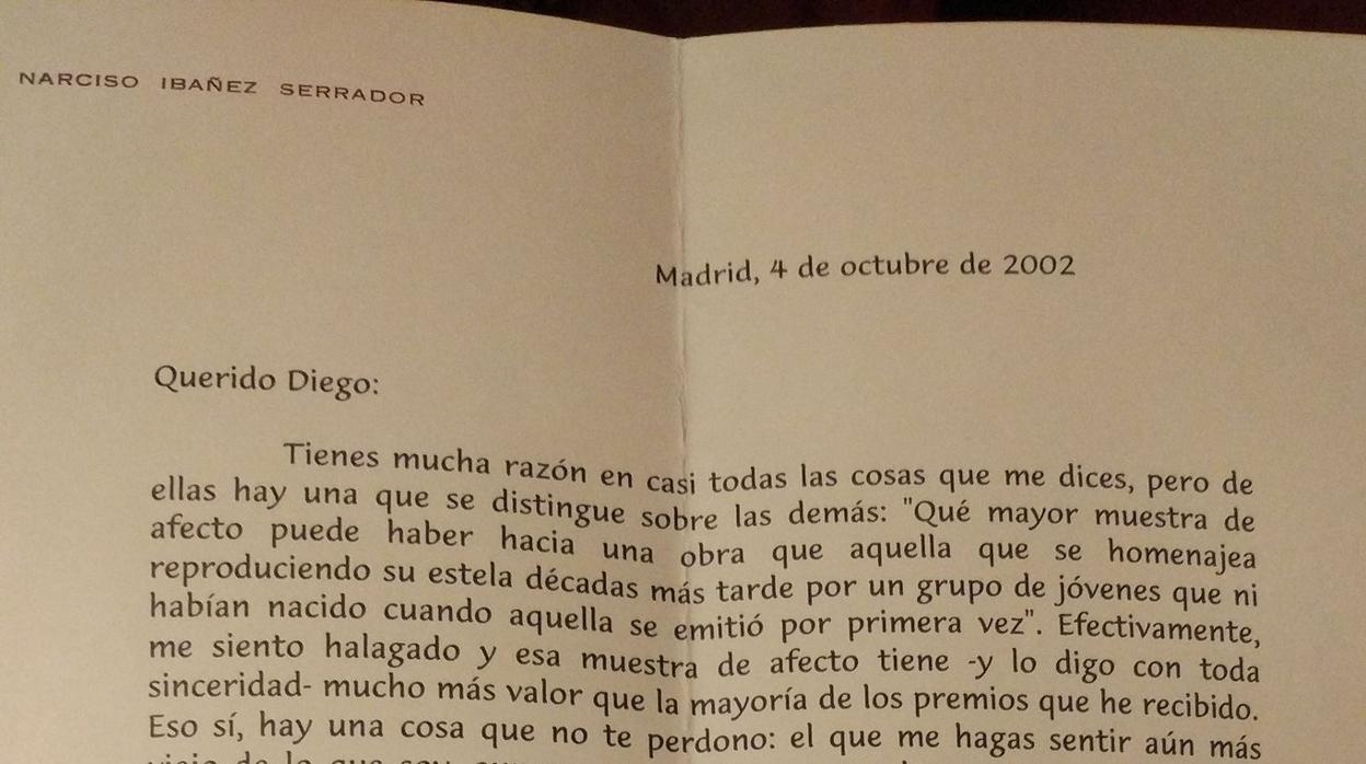 Imagen de la carta enviada por Chicho Ibáñez Serrador a un seguidor