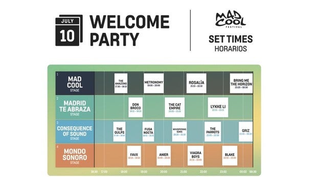 Welcome Party del Mad Cool 2019: horarios, escenarios y artistas