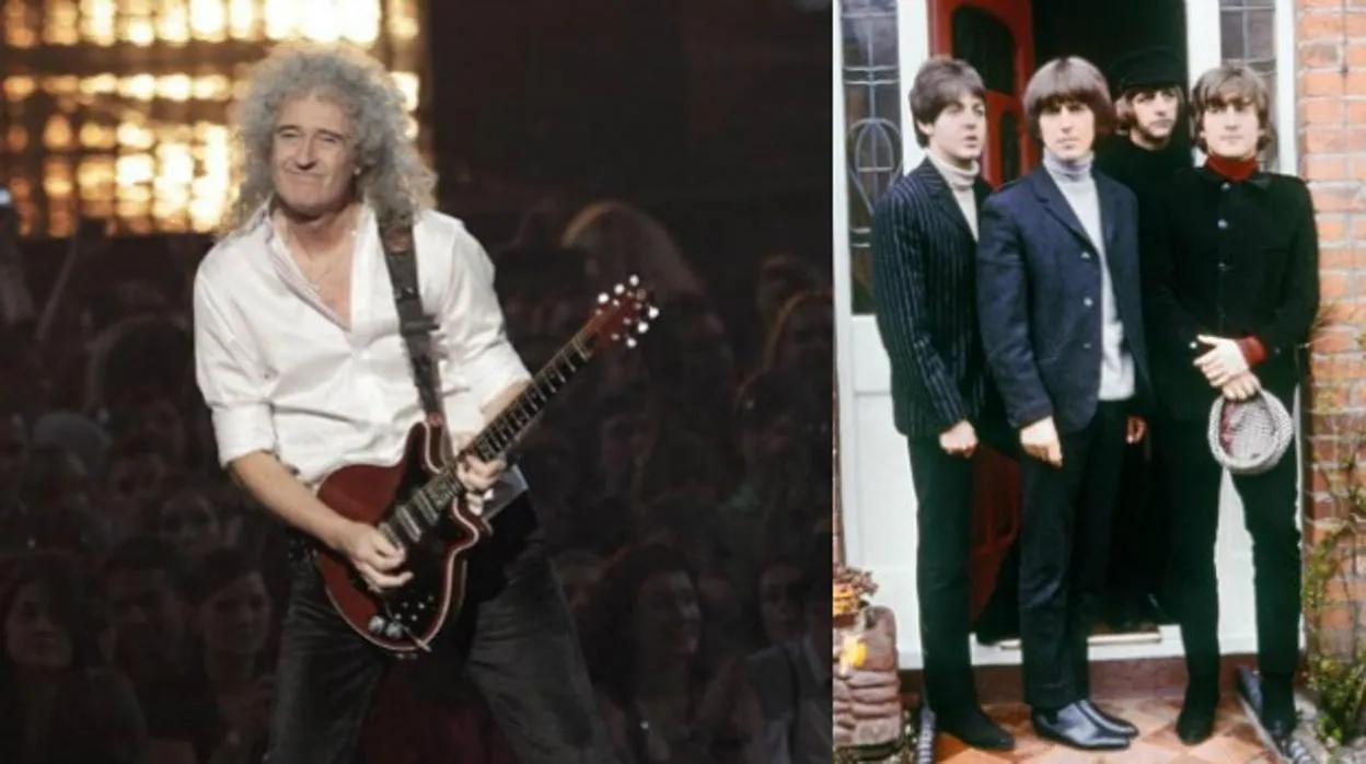 Brian May (izq.), en una fotografía de archivo durante 2011 y Los Beatles (dcha.)