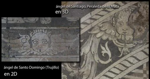 Comparación de un detalle del esgrafiado de Peraleda con uno de Trujillo