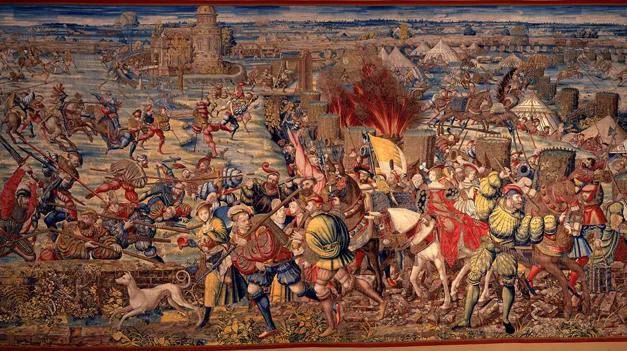 Carlos I en la batalla de Pavía, tapiz de Bernard van Orley
