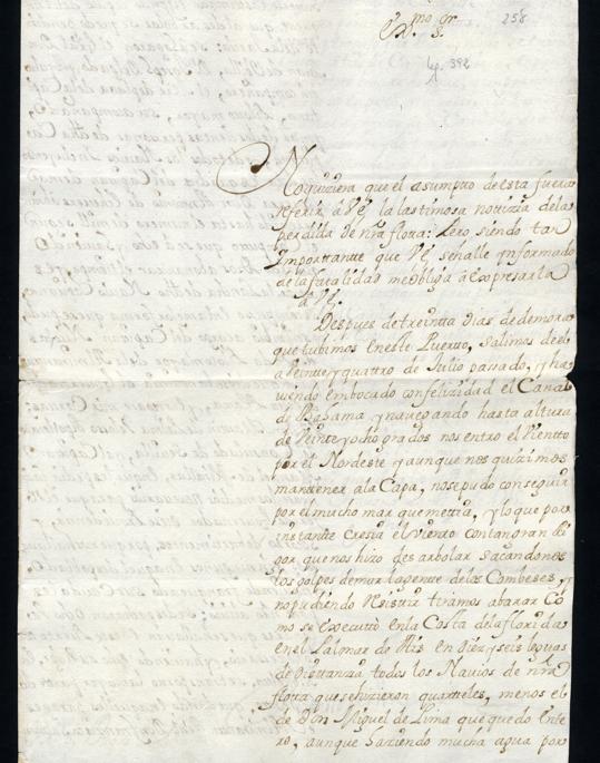 Carta al virrey de Nueva España relatando la muerte de Juan de Ubilla en 1715