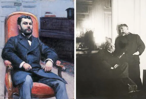 A la izquierda, «Retrato de Richard Gallo» (1878), de Caillebotte. A la derecha, «Renoir y Mallarmé», fotografía de Degas, 1895