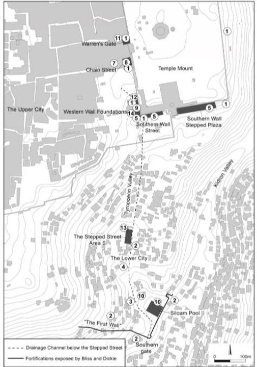 Mapa con los lugares de excavación