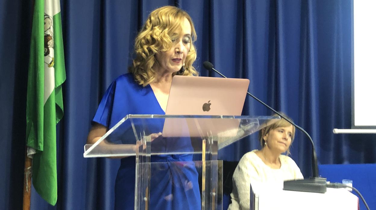 Rosa Moreno durante su intervención en el Colegio de Médicos de Sevilla