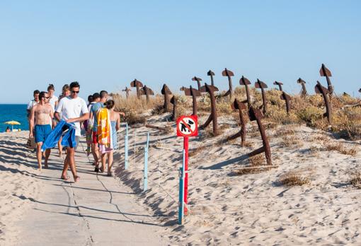 Una vista del cementerio de anclas en la Playa del Barril