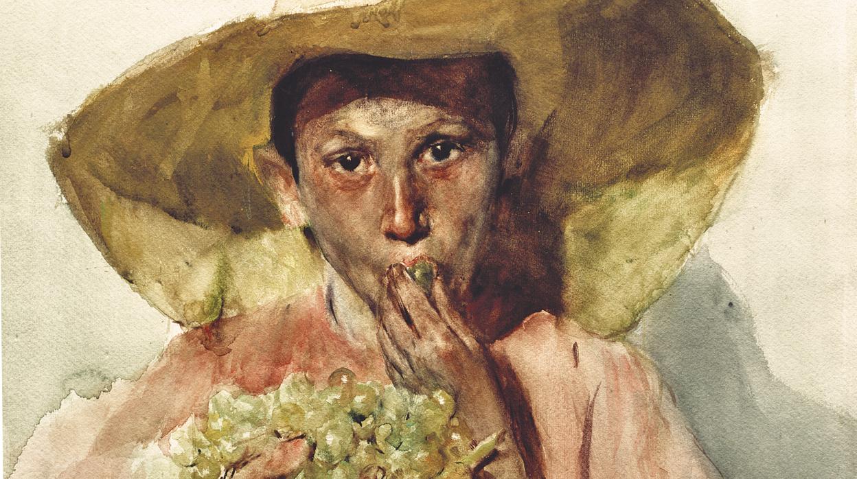 Joaquín Sorolla. «Comiendo uvas» (1898), acuarela sobre papel. Detalle