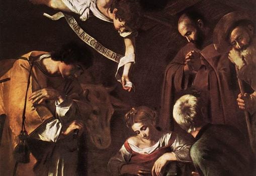 Detalle de la «Natividad», de Caravaggio, robado por la mafia en el oratorio de la iglesia de San Lorenzo de Palermo (Sicilia)