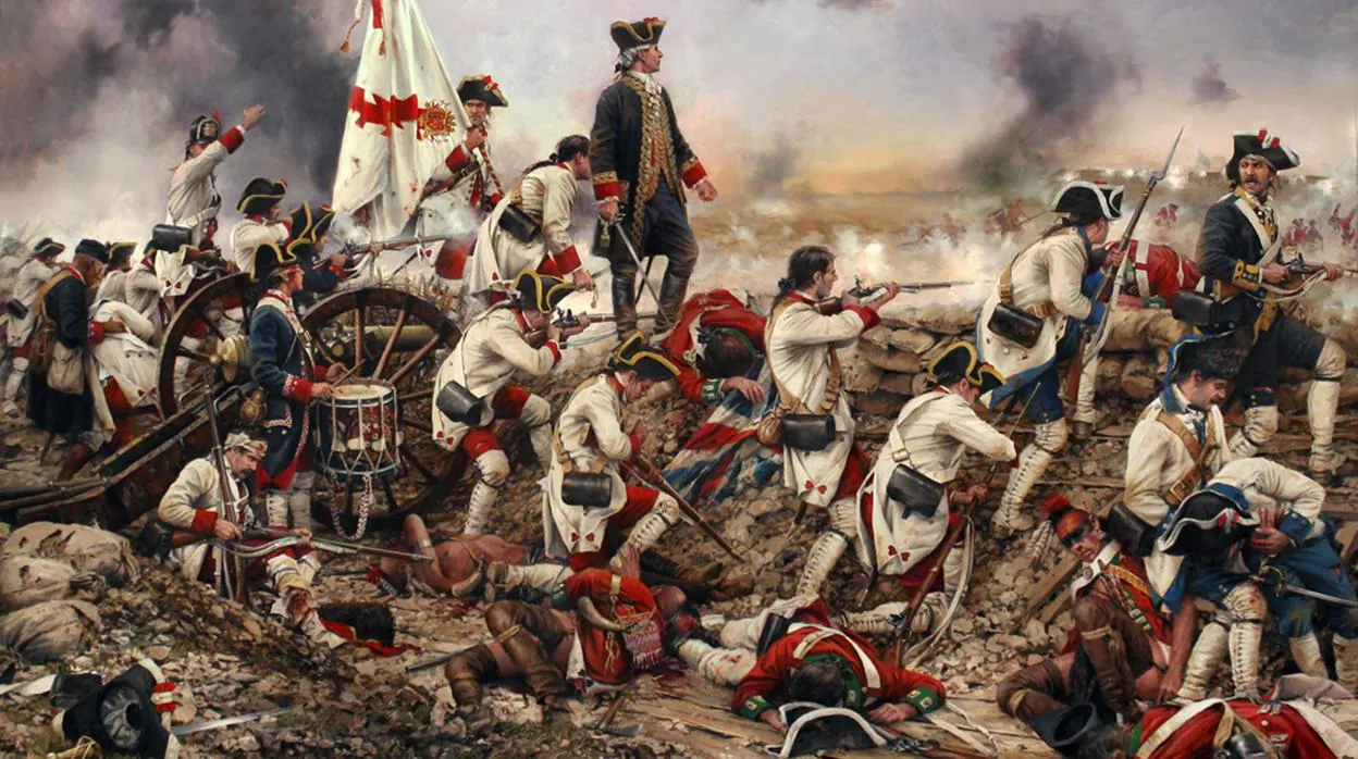 Detalle del cuadro de Augusto Ferrer-Dalmau sobre la batalla de Pensacola con Bernardo de Gálvez