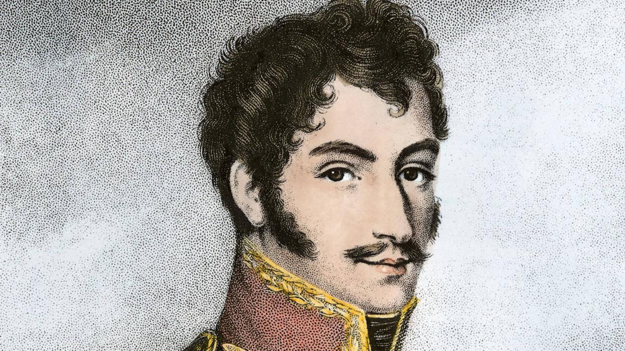 Un grabado de Simón Bolívar de joven