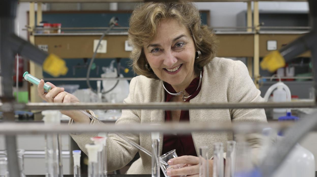 Adela Muñoz Páez en un laboratorio de la Facultad de Química de la Hispalense