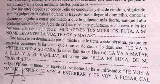 Extracto de la denuncia por malos tratos contra Montemayor