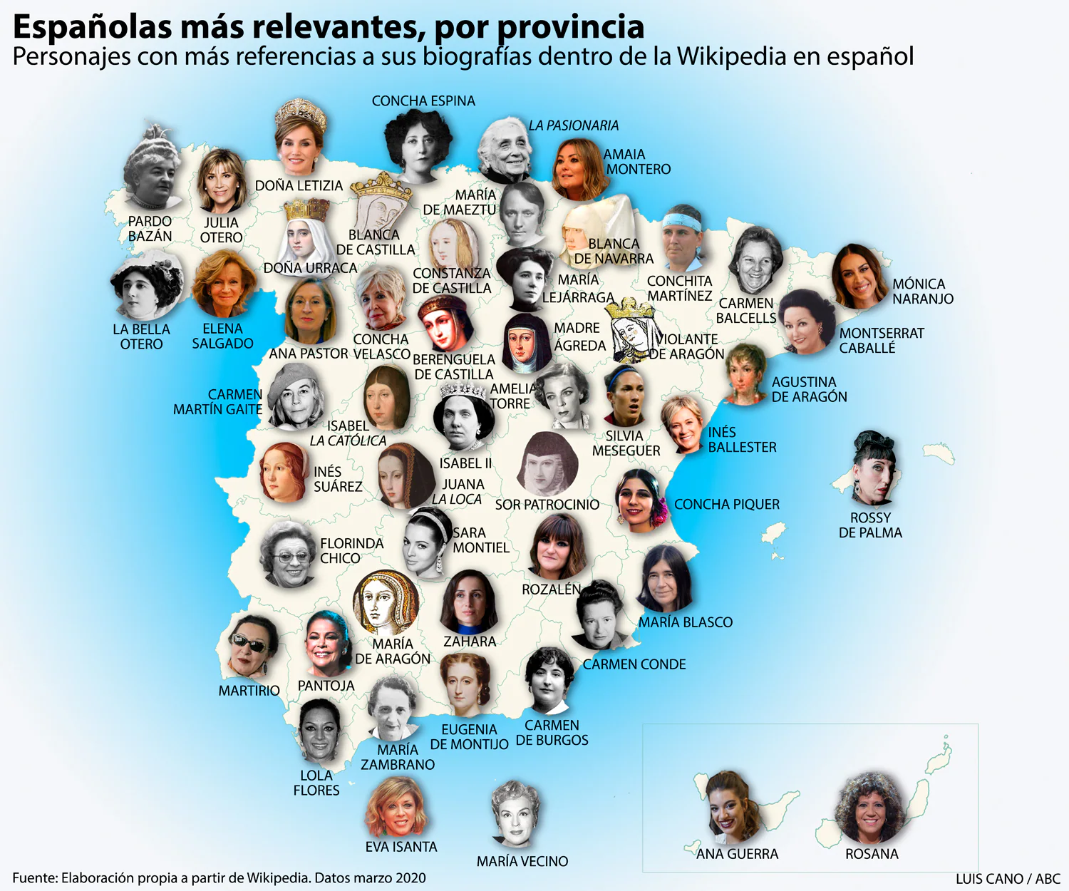 El mapa de las españolas más relevantes de la historia, provincia a provincia