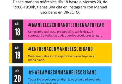 Manuel Escribano invita a sus seguidores a compartir la cuarentena juntos