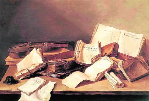 El pintor Jan Davidsz de Heem muestra en «Naturaleza muerta con libros» la carcoma de unos volúmenes abandonados sobre una mesa