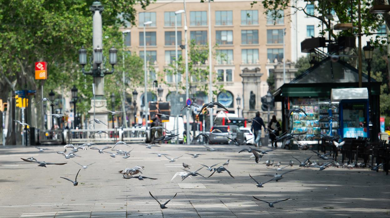 Inusitada imagen de la Rambla de Barcelona vacía el pasado 23 de abril, día de Sant Jordi