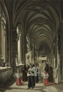 «Paso de una procesión por el claustro de San Juan de los Reyes, Toledo», de Elena Brockmann