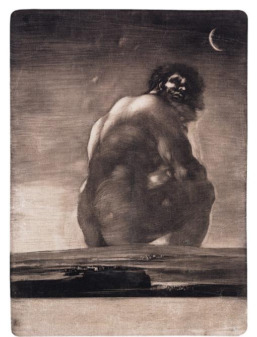 La bellísima aguatinta «Gigante sentado», portada del catálogo (Goya 1818-25)